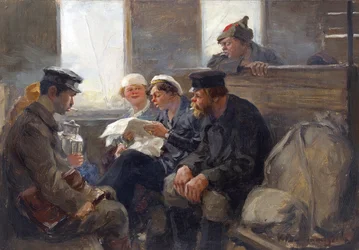 Grupo de bolcheviques em um trem por Vladimirov, Ivan Alexeyevich (1869-1947). óleo sobre madeira