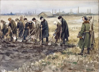 Trabalho duro para comerciantes ricos, nobres e criminosos durante os anos de revolução de Vladimirov, Ivan Alexeyevich (1869-1947). Aguarela, Gouache sobre papel