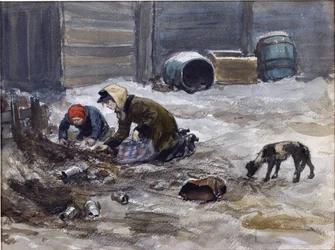 Anos de fome em Petrogrado (Desenhado da natureza) por Vladimirov, Ivan Alexeyevich (1869-1947). Aguarela, Guache sobre Papel