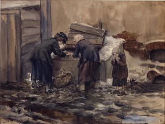 Anos de fome em Petrogrado por Vladimirov, Ivan Alexeyevich (1869-1947). Aguarela, Guache sobre Papel