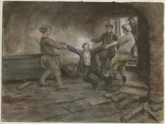 Homem sendo mantido e executado a partir da série de aquarelas Revolução Russa, 1919