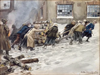Requisição de lenha por Vladimirov, Ivan Alexeyevich (1869-1947). Aguarela, Guache sobre Papel