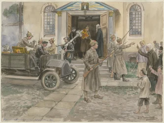 Requisição dos tesouros da igreja em Petrogrado em 5 de maio de 1922, da série de aguarelas Rússia