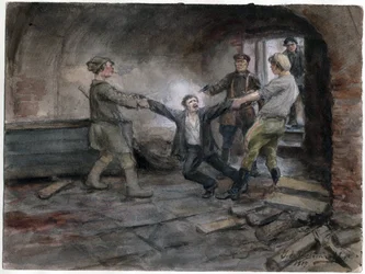 Un detenu emmene pour etre execute - Homem em detenção e execução (da série de aguarelas da revolução russa) - Vladimirov, Ivan Alexeyevich (1869-1947) - 1919 - Aguarela sobre papel - 25,7x34,5 - Colecção privada