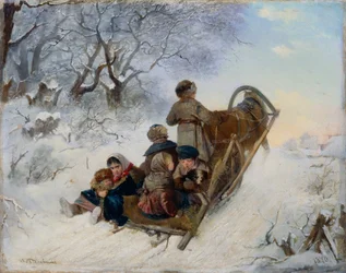 Crianças em um trenó puxado a cavalo, 1870