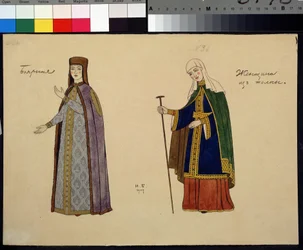 Desenho de figurino para a ópera O Galo de Ouro de Nikolai Rimsky-Korsakov (1844-1908), pintura de Ivan Yakovlevich Bilibin (1876-1942)
