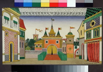 Desenho preparatório para o cenário da ópera O Galo de Ouro de Nikolai Rimsky-Korsakov (1844-1908)