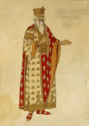 Projeto de figurino para a ópera ""Ruslan e Ludmila"" de Mikhail Igor Glinka (1804-1857). Pintura de Ivan Yakolevich Bilibin (Bilibin) (1876-1942)