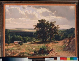 Les chenes, Paysage pres de Dusseldorf (Allemagne) - Oaks, Landscape perto de Dusseldorf - Peinture de Ivan Ivanovich Shishkin (Chichkine) (1832-1898), huile sur bois