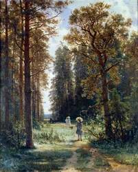 Caminho através do bosque Desbravar a paisagem numa floresta. Pintura de Ivan Ivanovich Shishkin (1832-1898) 1880 St. Petersburg, Museu Hermitage