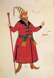 Desenho de figurino para O Galo de Ouro de Rimski-Korsakov, 1909