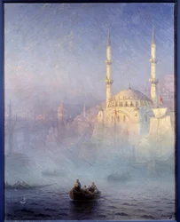 Constantinopla, a mesquita de Tophane (Mosquee Nusretiye) Pintura de Ivan Constantinovich Aivazowski (Aivazovsky 1817-1900) 1884 Sol. 1,15 x 0,9 m Brest, Museu de Belas Artes - Constantinopla, a mesquita Tophane (Mesquita Nusretiye). Pintura de Ivan Konsta