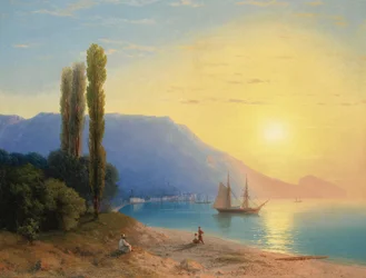 "Coucher de soleil sur Yalta en Crimee" (Sunset over Yalta) Peinture d