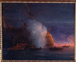 Guerra russo-turca de 1877-1878: o ataque dos veleiros russos ao couraçado turco Assari Shevket, no mar Negro, em 12 de agosto de 1877