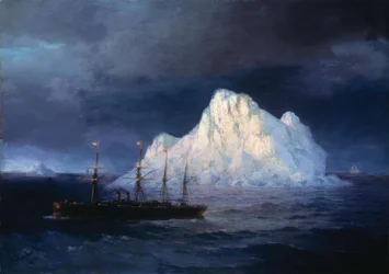 I. K. Aivazovsky, navio a vapor junto a um iceberg, pintura, 1894