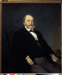 Retrato do escritor Ivan Goncharov (1812-1891) (Retrato do autor I.Goncharov). Pintura de Ivan Nikolayevich Kramskoi (1837-1887), óleo sobre tela