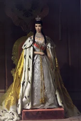 Álbum de coroação do czar Alexandre III da Rússia (1845-1894) e da imperatriz Maria Feodorovna (Dagmar da Dinamarca) (1847-1928) - Retrato da coroação da imperatriz Maria Feodorovna, princesa Dagmar da Dinamarca (do álbum de coroação) de Ivan Nikol