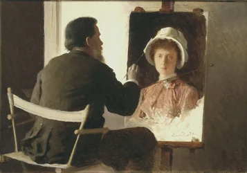Kramskoy pintando um retrato de sua filha, 1884