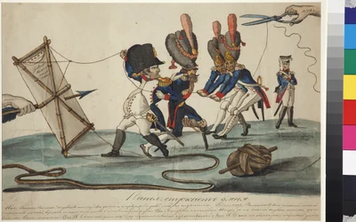 Le cerf volant de Napoleon - Napoleon Flying Kite, de Terebenev, Ivan Ivanovich (1780-1815). Caneta, pincel, aguarela, tinta da Índia sobre papel