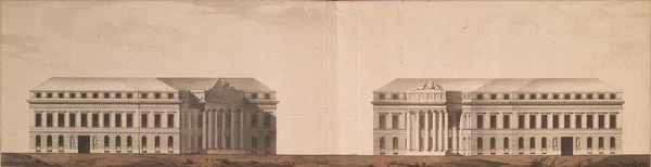 Plano para a praça em frente ao Almirantado, c.1770 (caneta, pincel, tinta e aquarela)