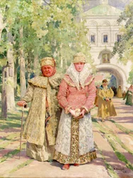 Mãe e filha voltando da igreja