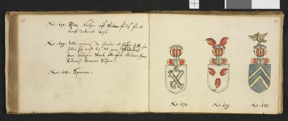 Ilustração proveniente de um arquivo privado da Biblioteca Nacional, intitulada Insignia quædam virorum illustrium in Norvegia quodam habitantium, de Iver Nielssøn Hirtzholm