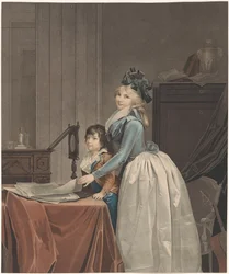 Retrato de Louise Sébastienne Gély com enteado atrás de um espelho óptico
L