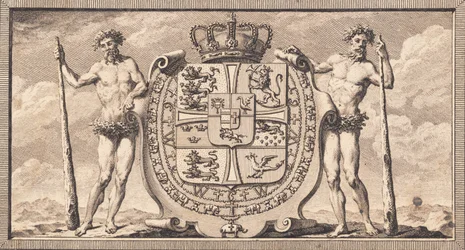 O brasão de armas dinamarquês com os selvagens como portadores de escudo