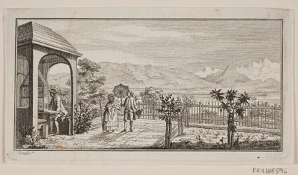 Um terraço com jardim em Genthod com um casal passeando