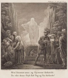 Melampe. Se você avançar mais e seu coração endurecer, quando esse espírito o aterrorizará dia e noite? Gravura após Llorentzens Holberg Galleri.