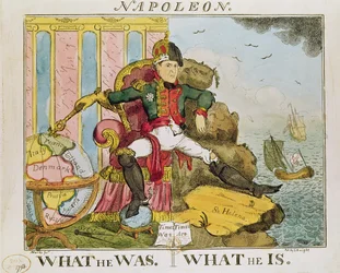 «O que ele era. O que ele é», caricatura de Napoleão (1769-1821), publicada por S. Knight