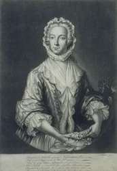 Príncipe Charles disfarçado de "Betty Burke" (gravura em mezzotint)
