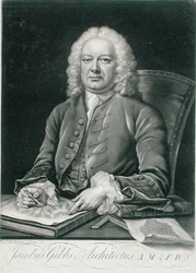 Retrato de James Gibbs (1682-1754) gravado por James McArdell (c.1729-65) (gravura)