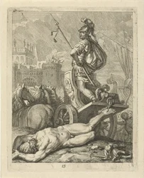 Aquiles com o cadáver de Heitor atrás de sua carruagem Cenas da Vida de Aquiles (título da série) Vitam et mortem achilli (título da série)