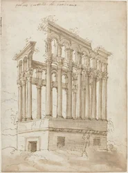 O "Palais Tutelle" perto de Bordéus (caneta e tinta castanha com lavagem castanha sobre papel vegetal)