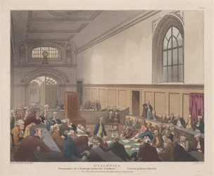 Guildhall, Examination of a Bankrupt before his Creditors Microcosm of London..., 1 de novembro de 1808.