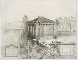 Planos e elevação de um pavilhão de jardim, c.1880