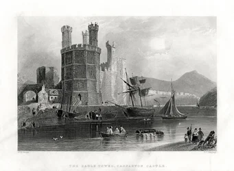 A torre da águia, Castelo de Carnarvon, Caernarfon, Gales do Norte, 1860