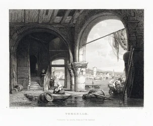 Vista da ilha de Torcello (Veneza, Itália). Gravura de James Charles Armytage (1820-1897), segundo Clarkson Stanfield (1793-1867)
