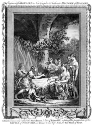Eduardo, o Príncipe Negro, relatando os pormenores da Batalha de Poitiers, século XIX