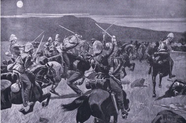 Carga lunar do 19º Hussardos nr Steenkampberg , ilustração de 