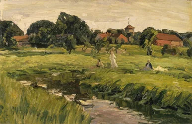 Crianças à beira do riacho (óleo sobre tela)