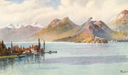A cabeceira do lago Annecy, Hte Savoie, JHL (litografia a cores)