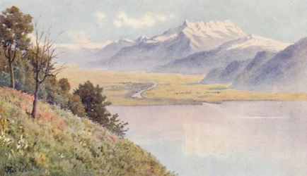 O Vale do Ródano a partir de Mont Pelerin (litografia a cores)