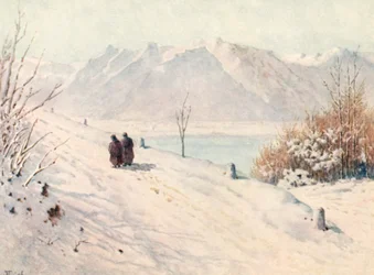 Os Alpes da Saboia, inverno, a partir da estrada para Caux, JHL (litografia a cores)