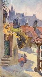 As torres de São François, Lausana (litografia a cores)