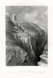 O convento de St Saba, região selvagem de Engadi, Terra Santa, século XIX.