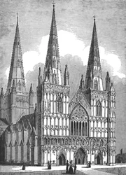 Frente oeste da Catedral de Lichfield, Staffordshire, c1843