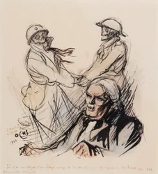 Lloyd George ainda tocando les lieus et les souvenires serieux da Primeira Guerra Mundial em 1922, 1922 (caneta, pincel, tinta e wc no papel)