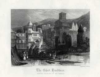 Os Ghat, Hurdwar, Hindus Banhando-se no Ganges, século XIX